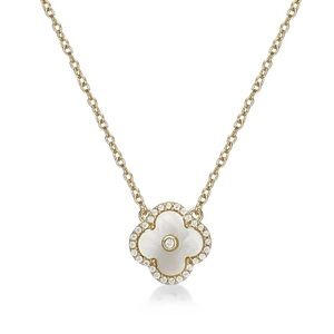 Stella Rose London Clover Pendant Necklace Gold Plated Mother-of-Pearl w halo